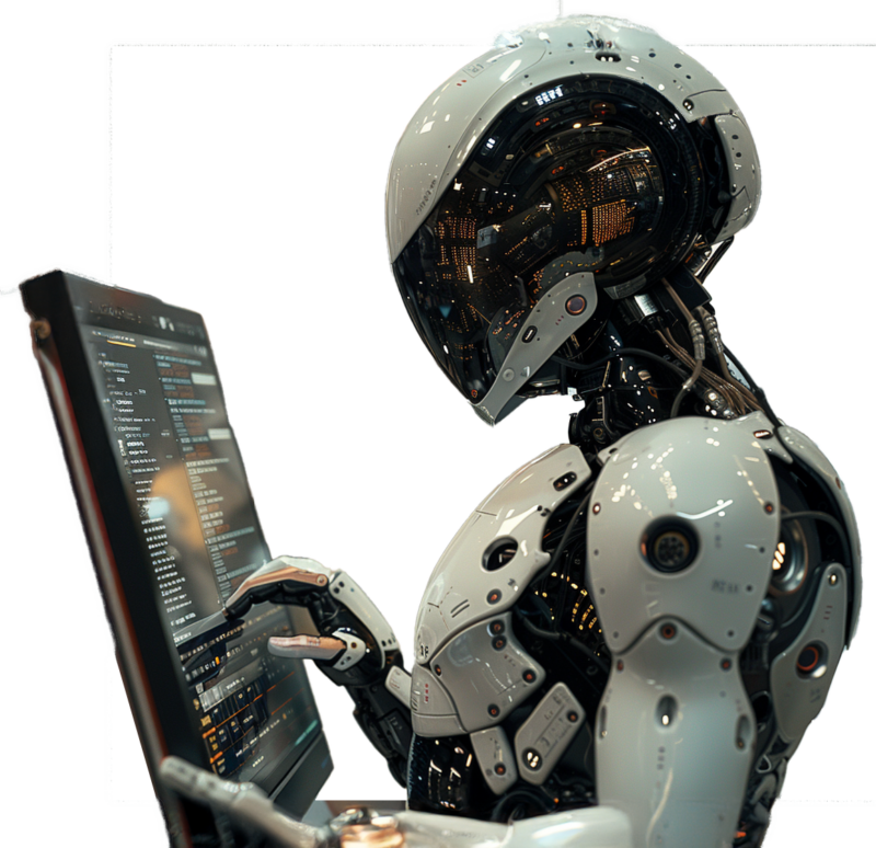 Artificial Intelligence Humanoid working on a computer screen