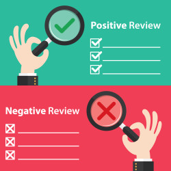 Business hand with right and wrong in magnifying glass background. Vector illustration of positive and negative review concept. Minimal and flat design